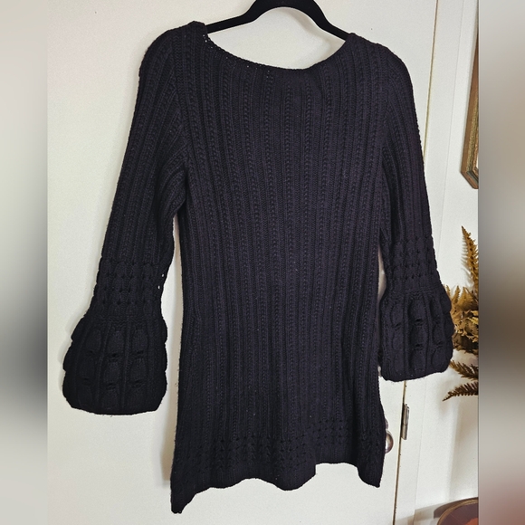 100% Cashmere Magaschoni Ribbed Knit Black Sweater Dress with Bell Sleeves - Picture 11 of 13